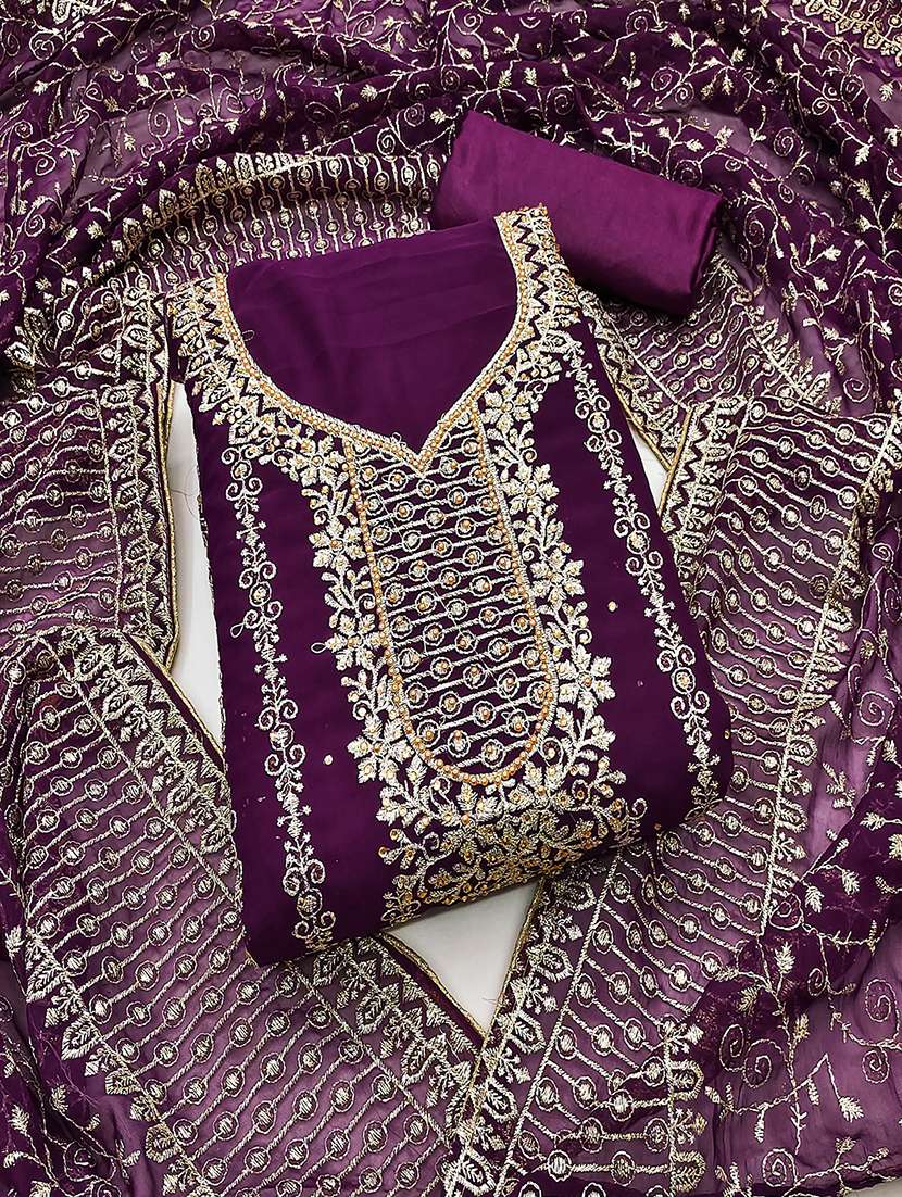 women solid with work embroidered unstitched suit set - 21986682 -  Zoom Image - 0