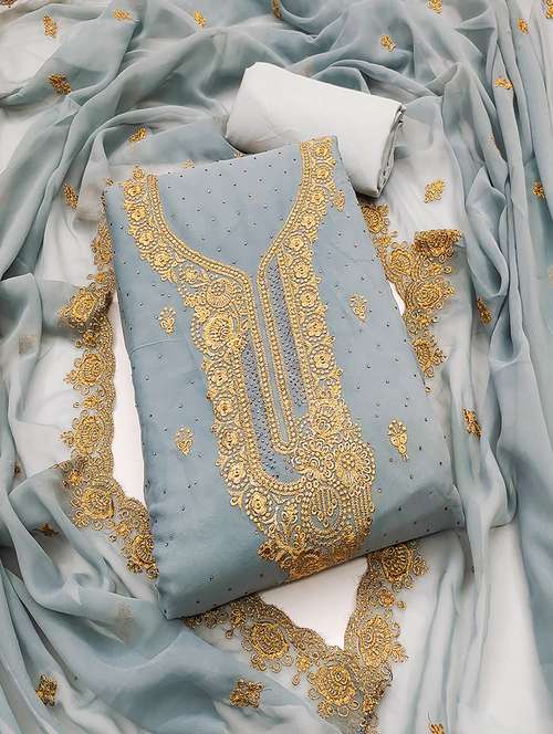 women solid with work embroidered unstitched suit set - 21986687 -  Standard Image - 0