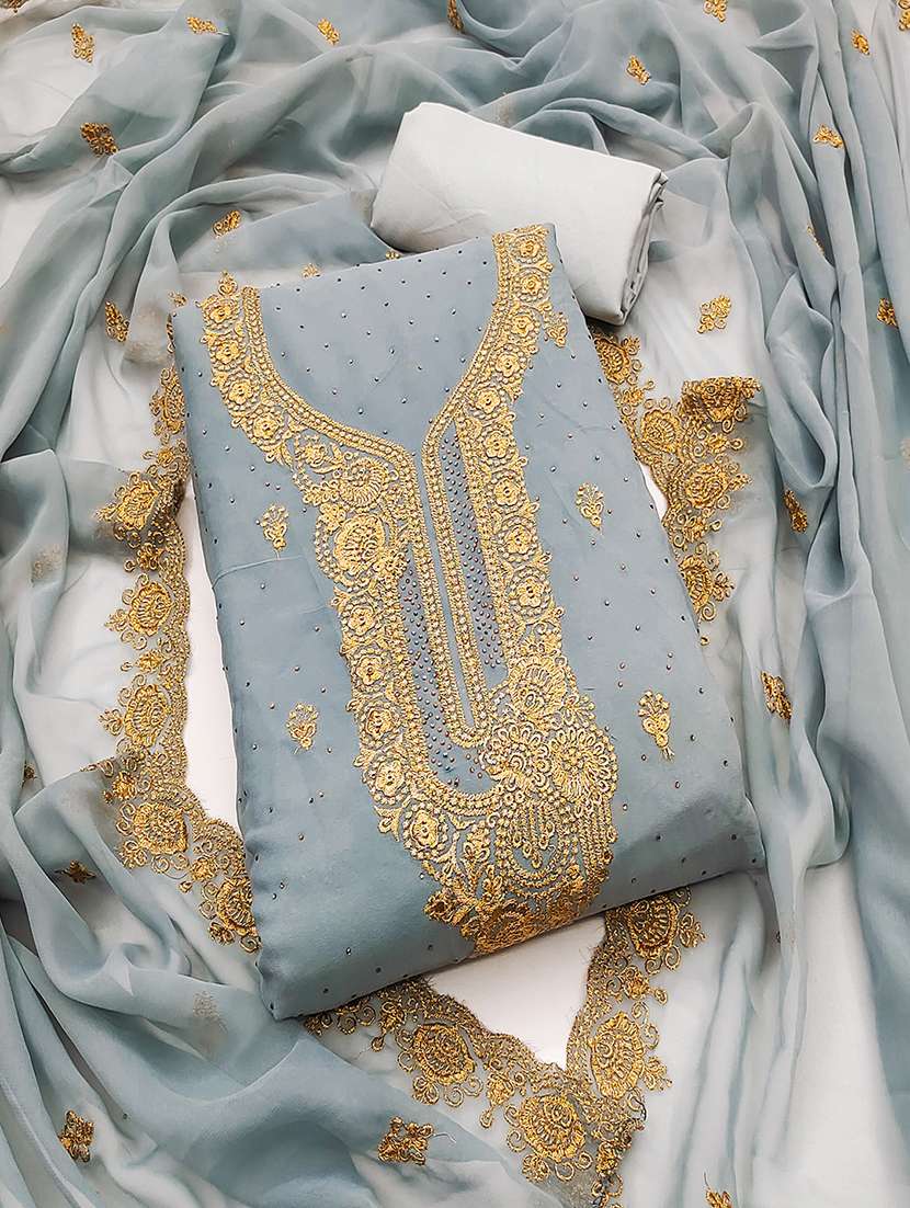 women solid with work embroidered unstitched suit set - 21986687 -  Zoom Image - 0