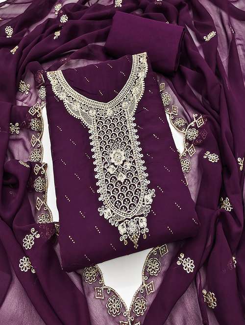 women solid with work embroidered unstitched suit set - 21986695 -  Standard Image - 0