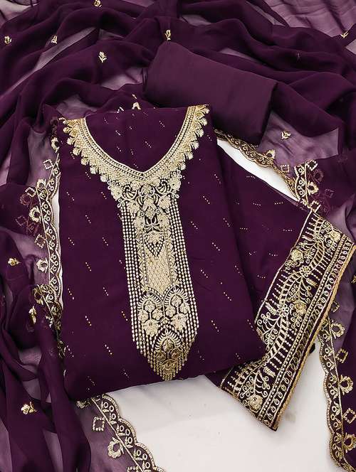 women solid with work embroidered unstitched suit set - 21986699 -  Standard Image - 0