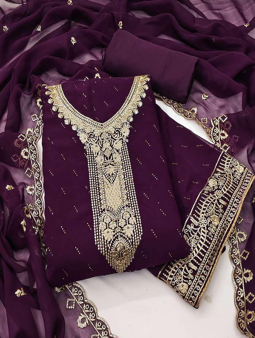 women solid with work embroidered unstitched suit set