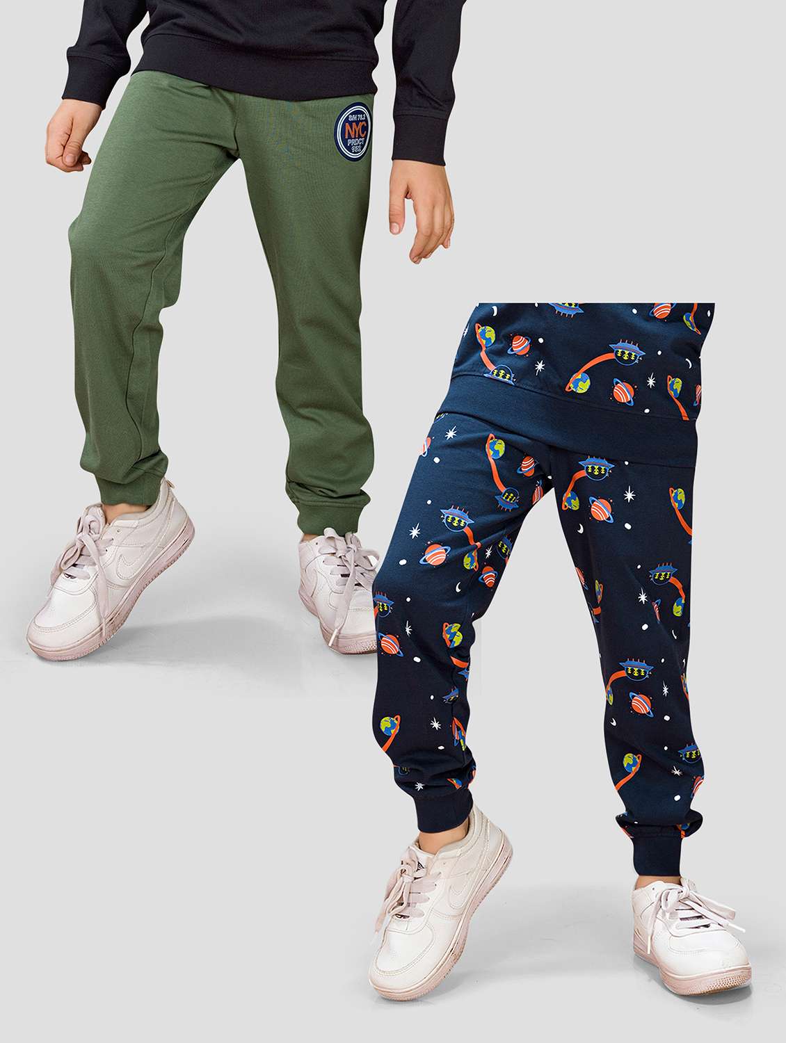 boys pack of 2 printed mid rise regular fit jogger