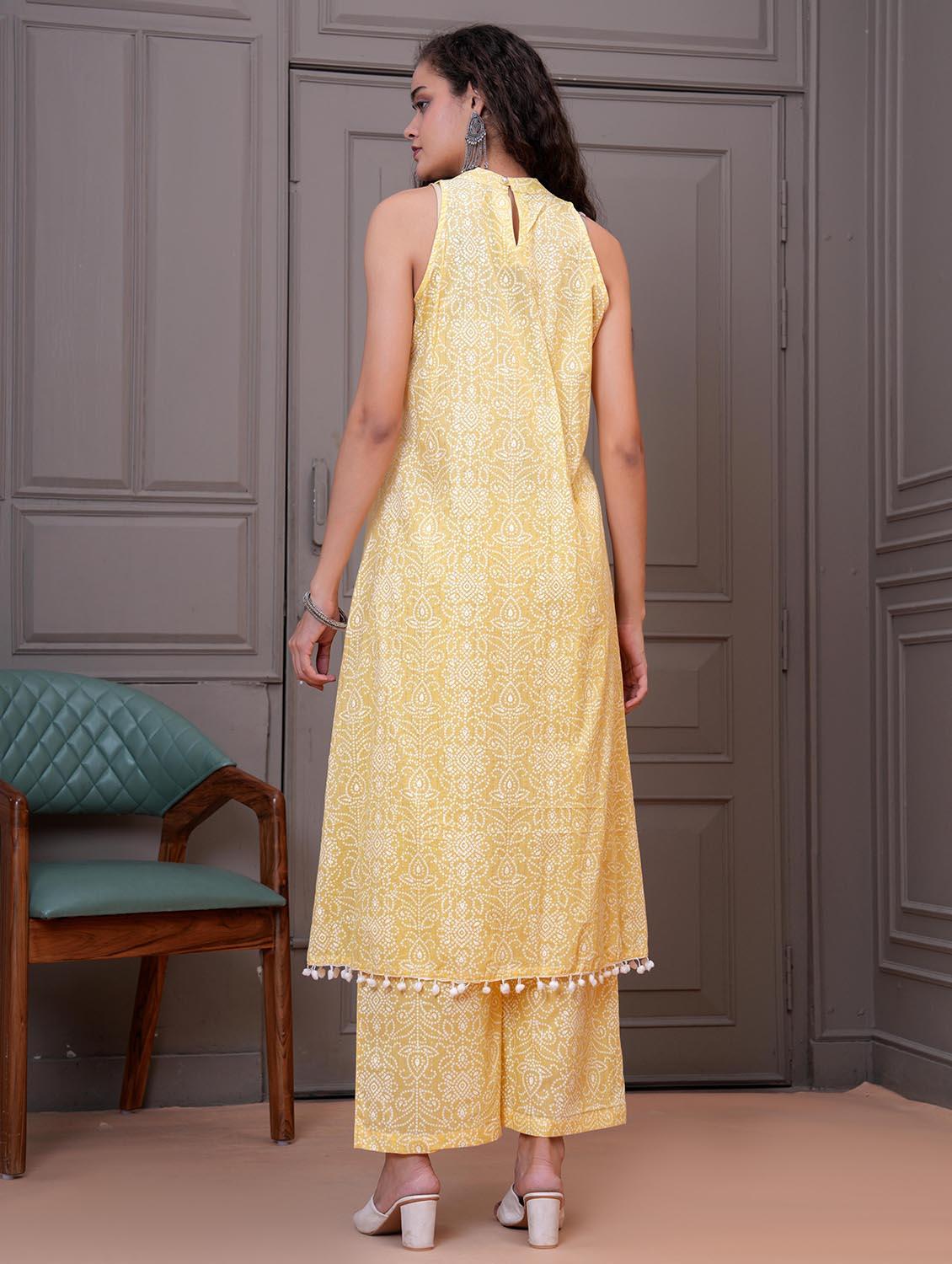 women bandhani print halter neck kurta and pant set - 21986706 - Standard Image - 3