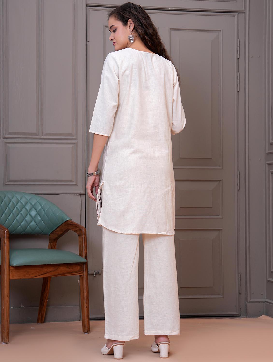 women white embroidered tie-up neck co-ord set - 21986707 - Standard Image - 3