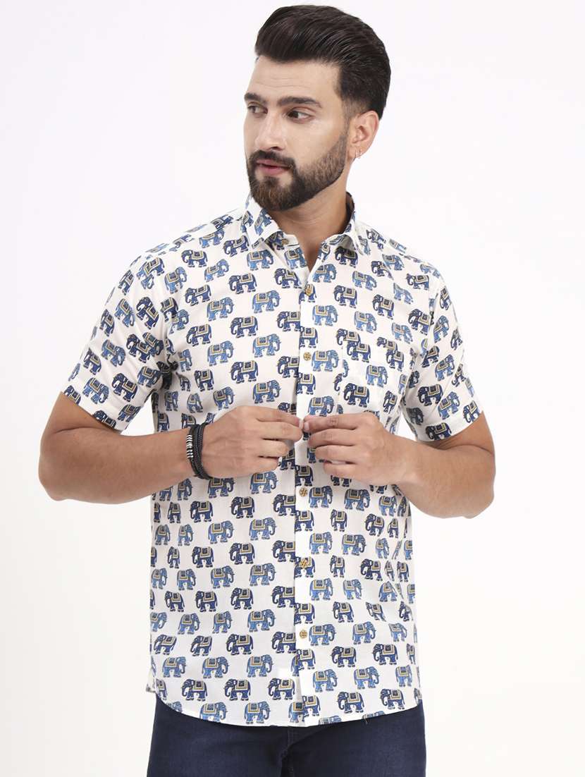 men printed short sleeve regular fit casual shirt - 21986725 - Standard Image - 5