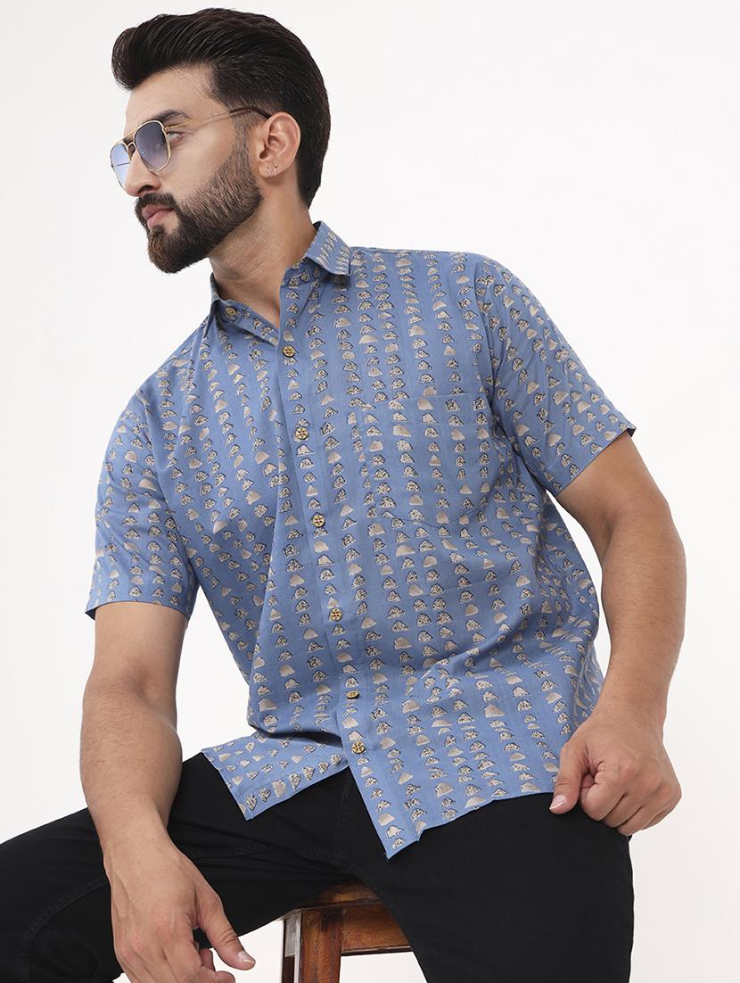 men printed short sleeve regular fit casual shirt