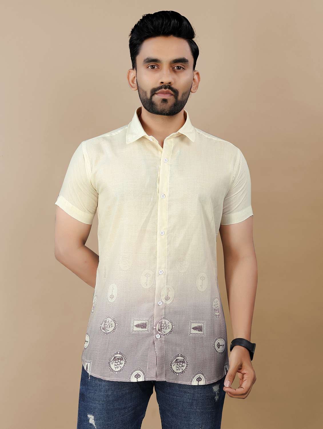 men printed short sleeve collared regular fit shirt - 21986760 - Zoom Image - 0