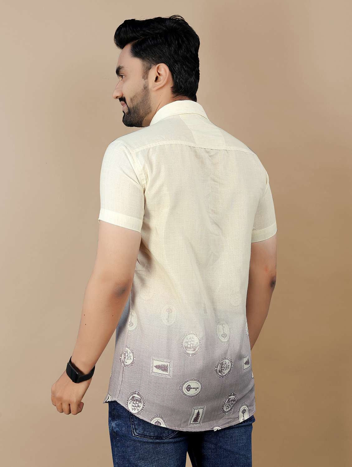 men printed short sleeve collared regular fit shirt - 21986760 - Standard Image - 3