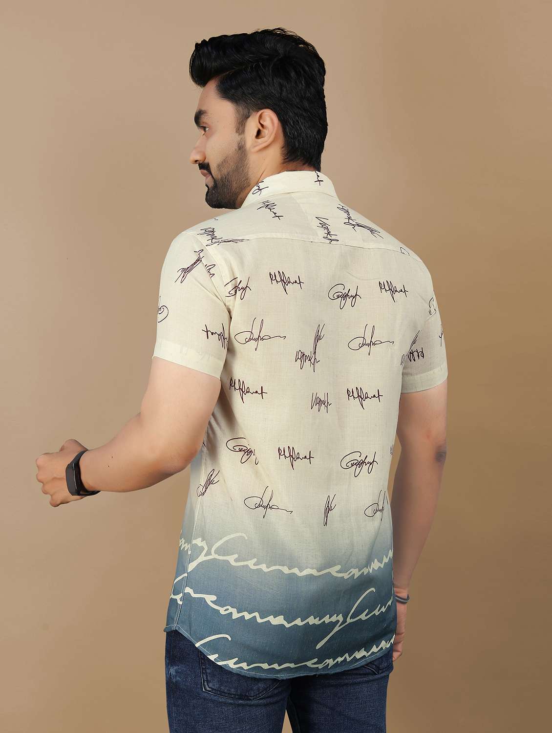 men printed short sleeve collared regular fit shirt - 21986764 - Standard Image - 3