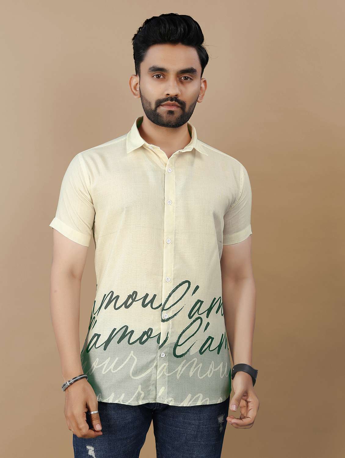 men printed short sleeve collared regular fit shirt - 21986766 - Zoom Image - 0