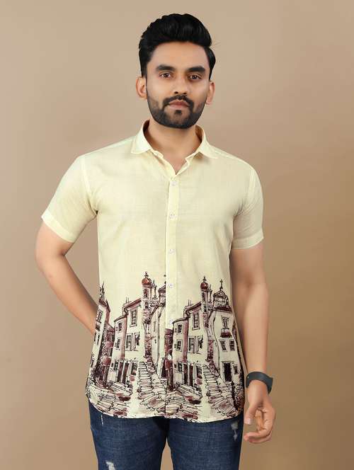 men printed short sleeve collared regular fit shirt - 21986767 -  Standard Image - 0