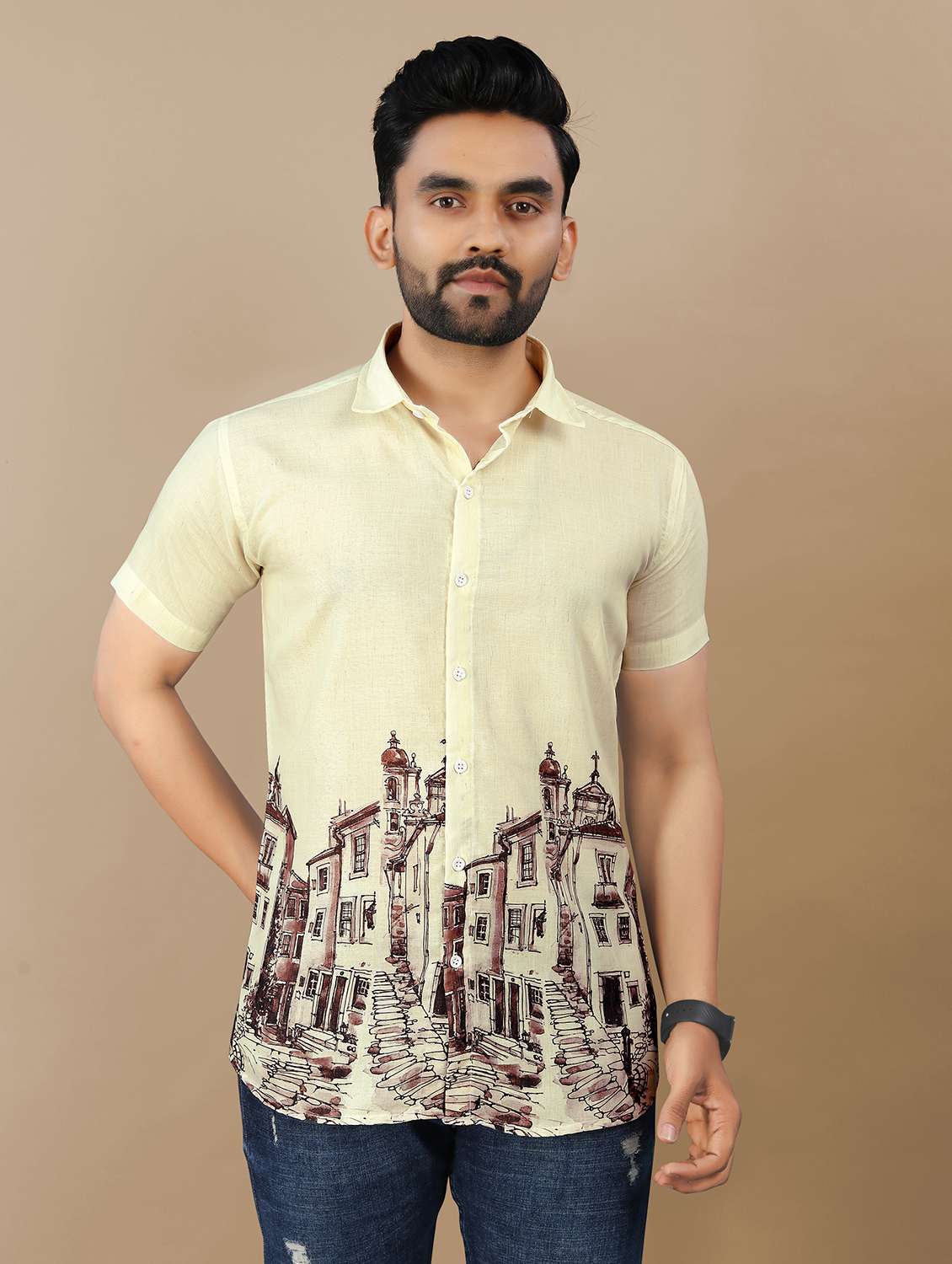 men printed short sleeve collared regular fit shirt - 21986767 -  Zoom Image - 0