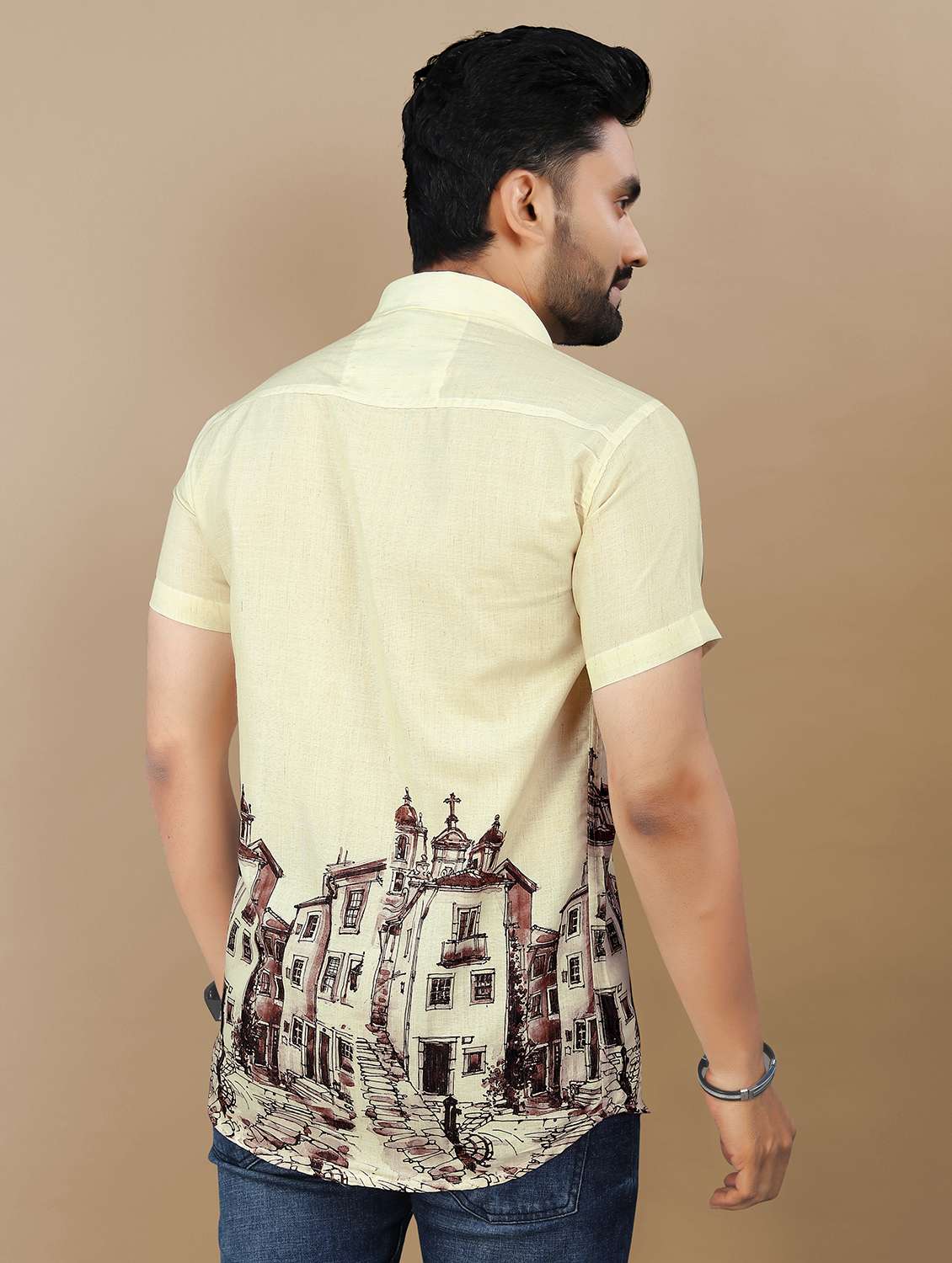 men printed short sleeve collared regular fit shirt - 21986767 - Standard Image - 3