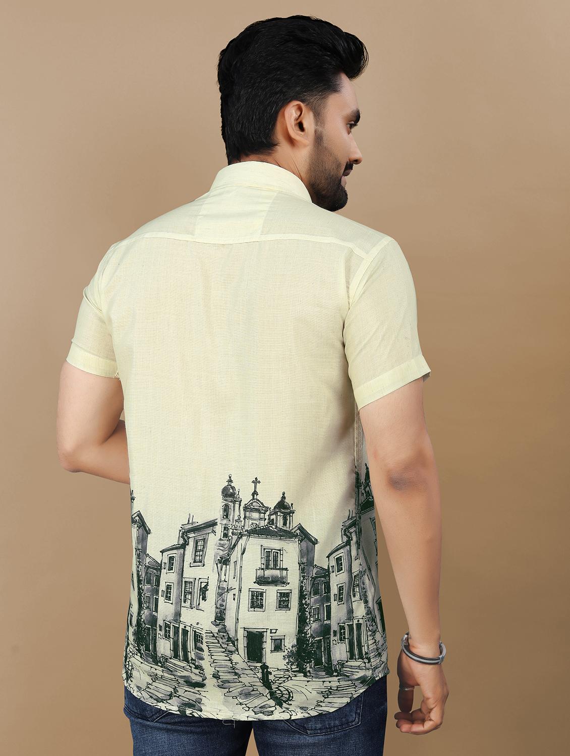 men printed short sleeve collared regular fit shirt - 21986768 - Standard Image - 3