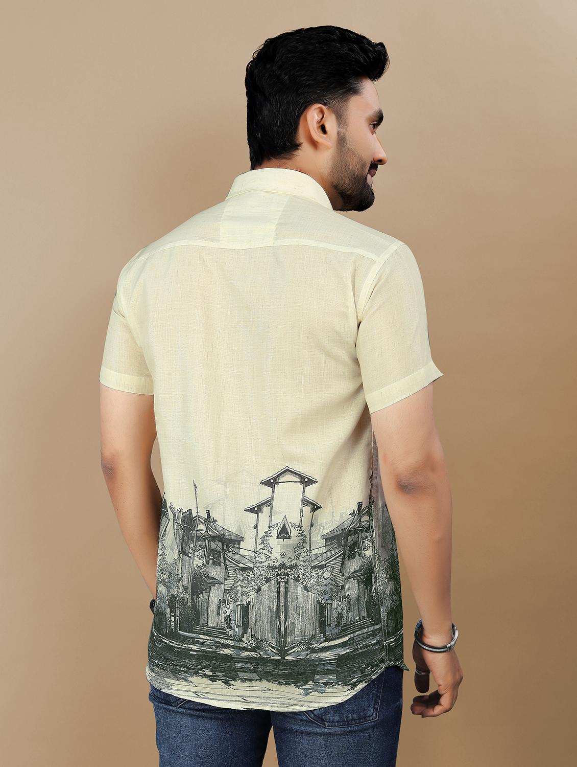 men printed short sleeve collared regular fit shirt - 21986769 - Standard Image - 3