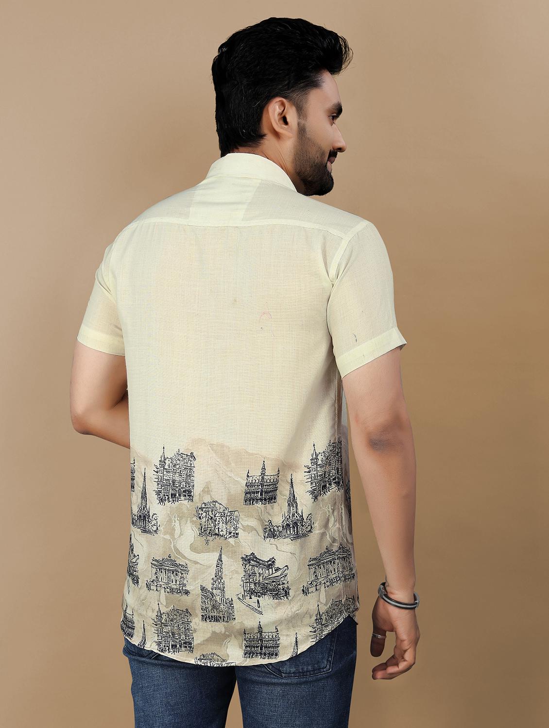 men printed short sleeve collared regular fit shirt - 21986771 - Standard Image - 3