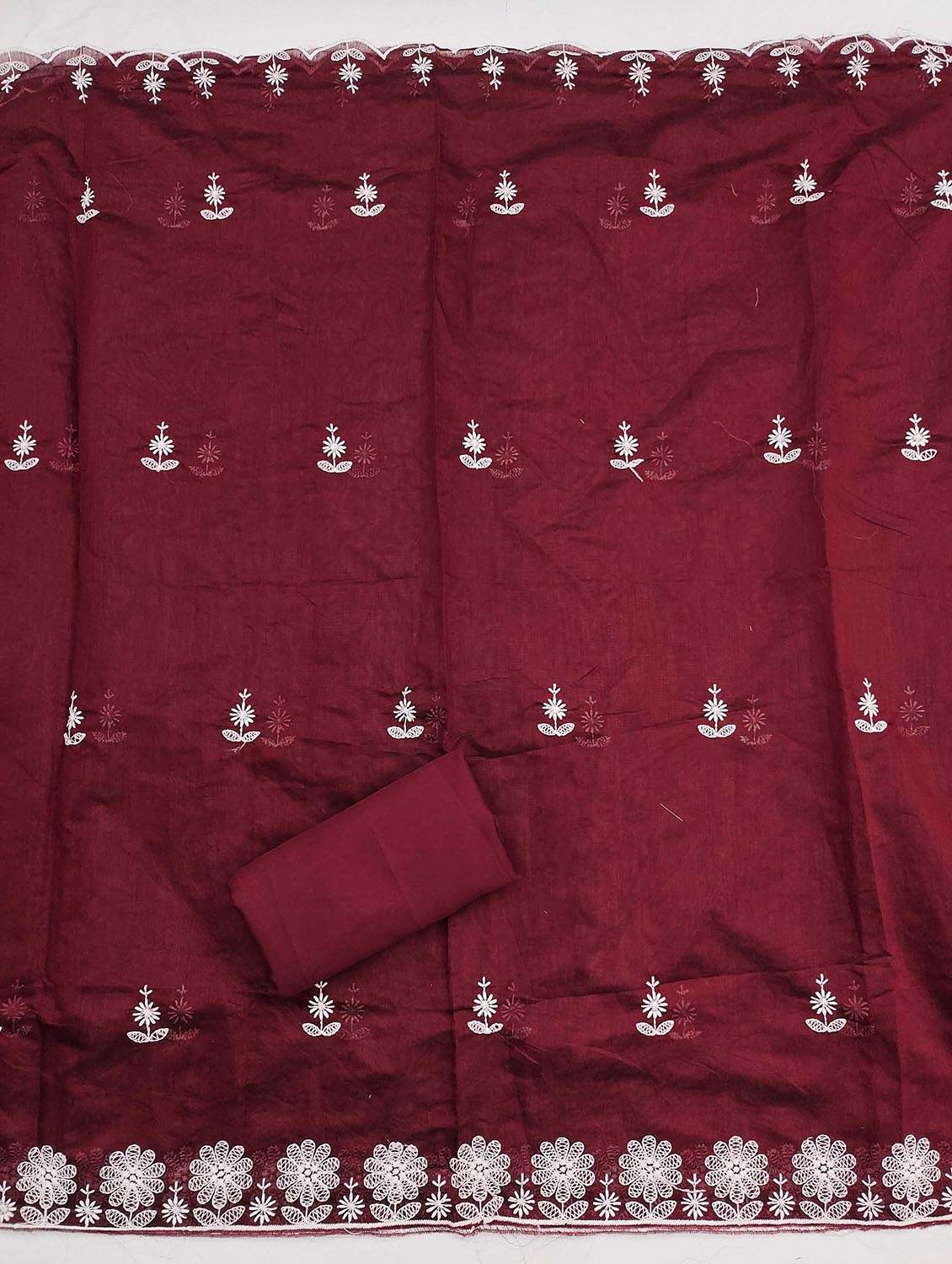 women solid with work embroidered unstitched suit set - 21986785 -  Standard Image - 3