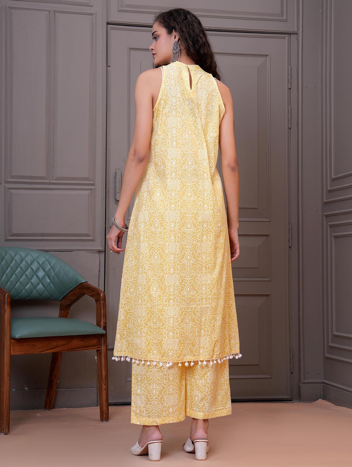 women bandhani print halter neck kurta and pant set - 21986789 - Standard Image - 3