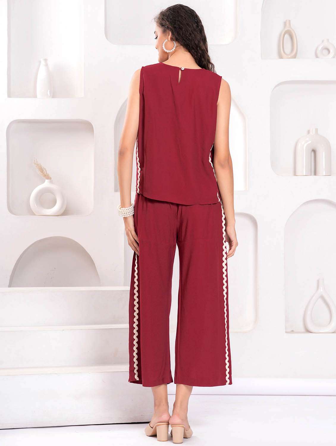 women solid sleeveless top and trouser co-ord set - 21986798 - Standard Image - 3