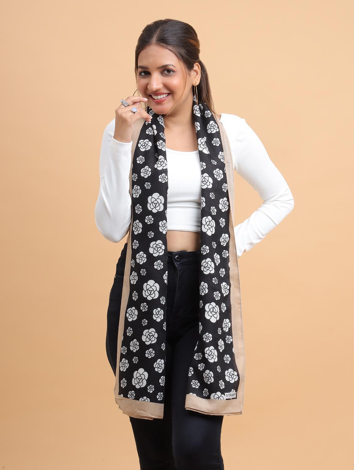 floral print black & beige scarf - 21986821 -  Zoom Image - 0
