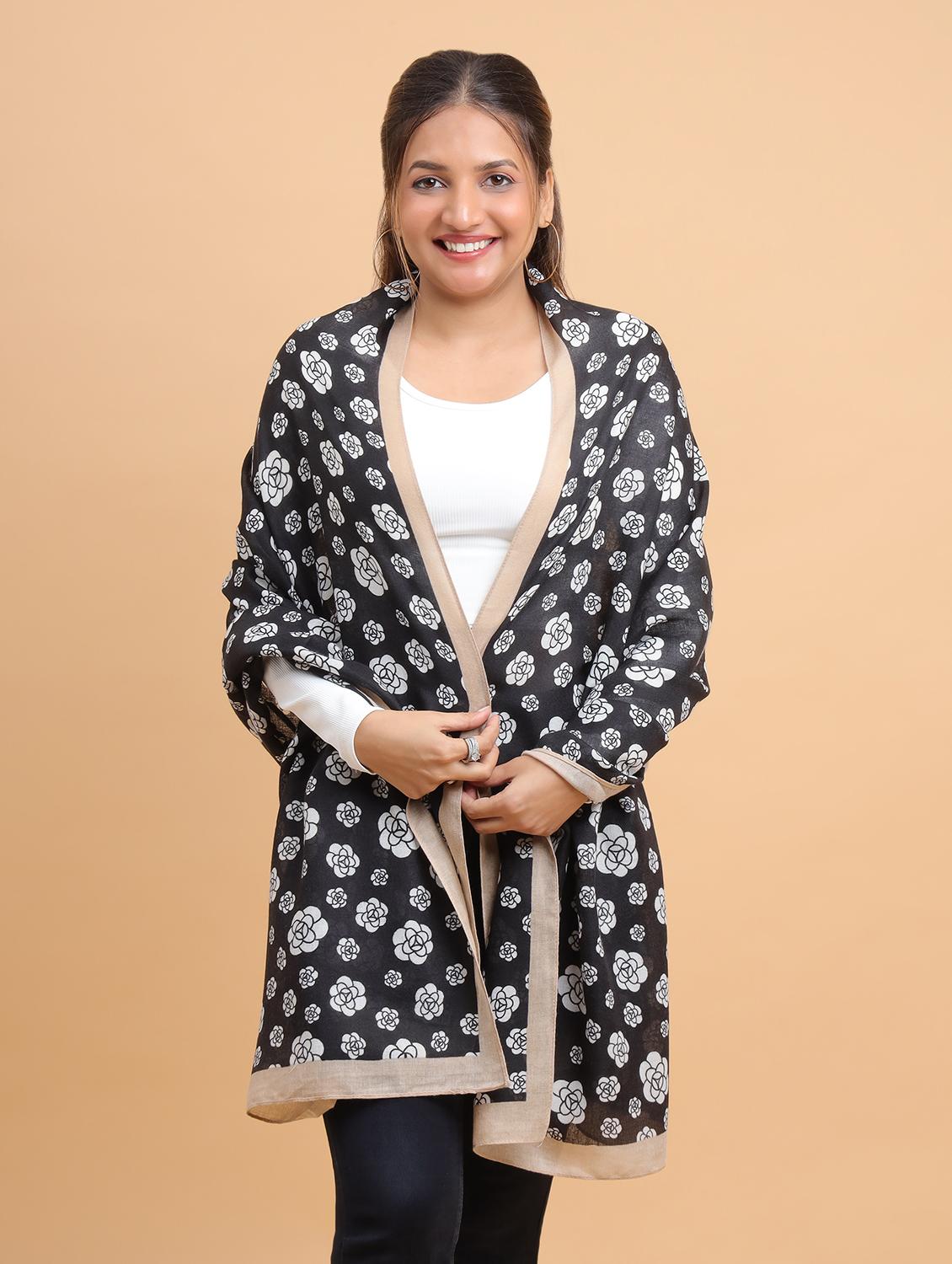 floral print black & beige scarf - 21986821 - Standard Image - 3