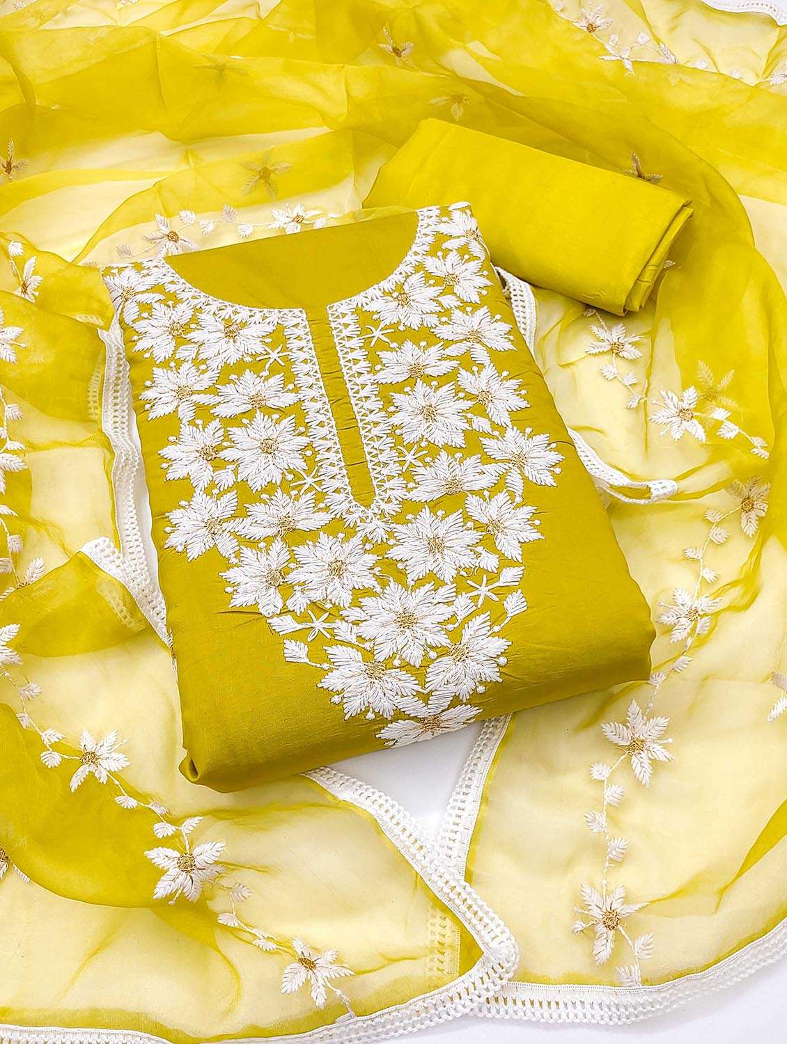 women solid with work embroidered unstitched suit set