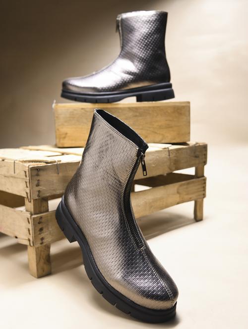 women metallic textured ankle length boots - 21986867 -  Standard Image - 0