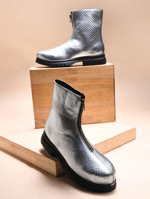 women silver textured ankle length boots - 21986868 -  Standard Image - 0