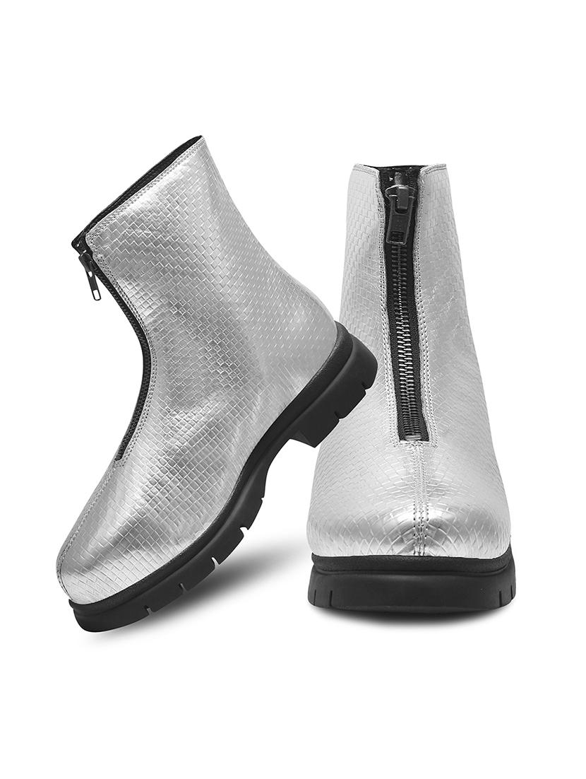 women silver textured ankle length boots - 21986868 - Standard Image - 5