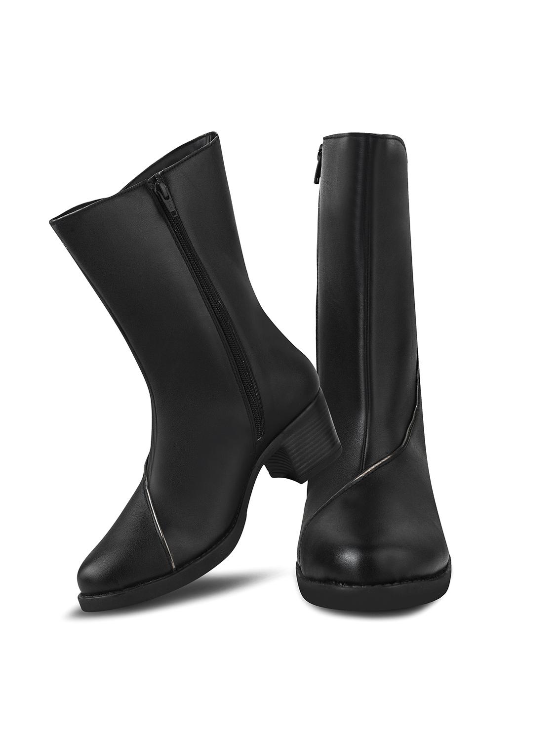 women black solid block heel calf length boots - 21986869 - Standard Image - 5