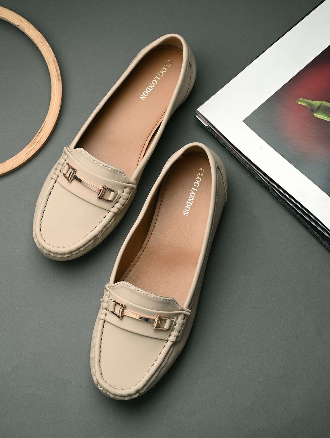 women cream slip on ballerina