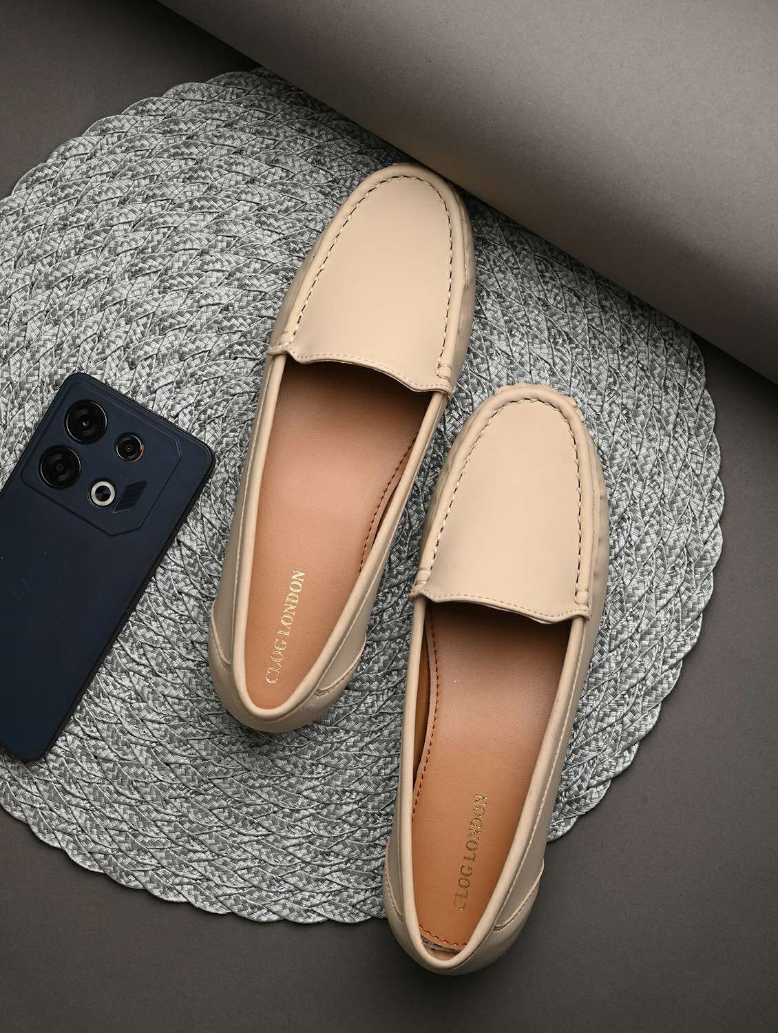 women off white slip on ballerina