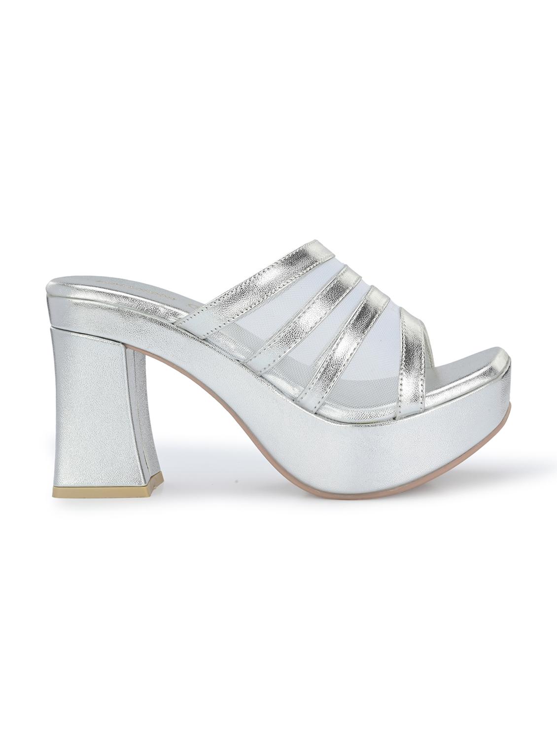 women silver slip on block heels - 21986902 - Standard Image - 3