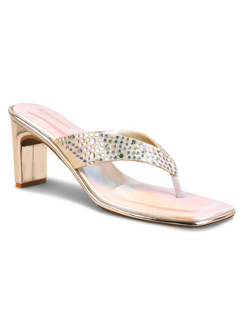 women embellished cream slip on sandal