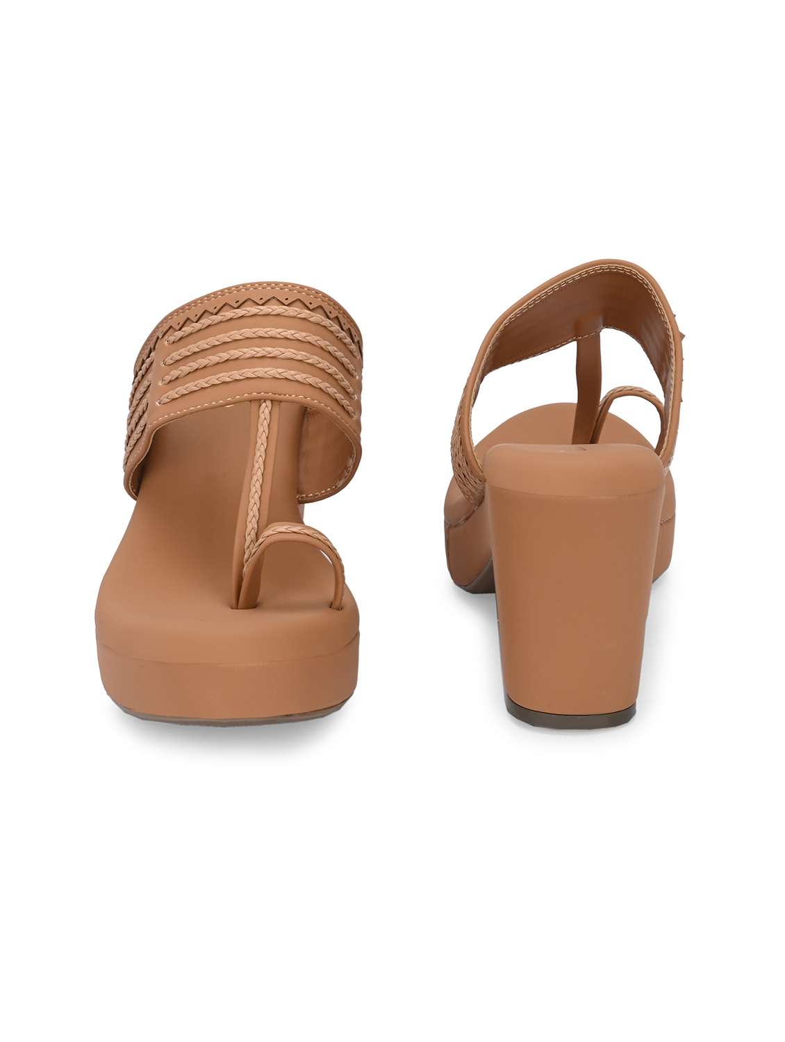 women tan one toe block heel sandal - 21986908 -  Standard Image - 5