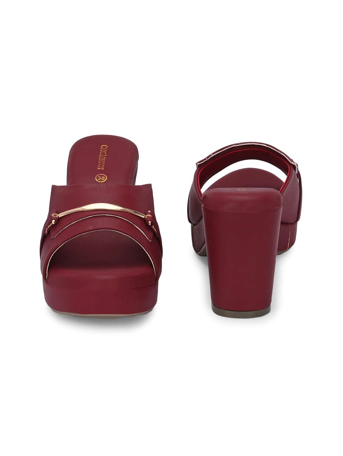 women maroon slip on block heels - 21986909 -  Standard Image - 5