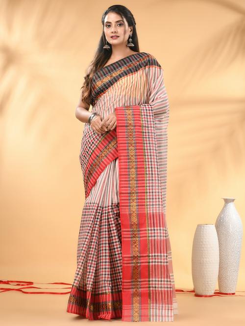 women checkered tant saree - 21986918 - Standard Image - 0