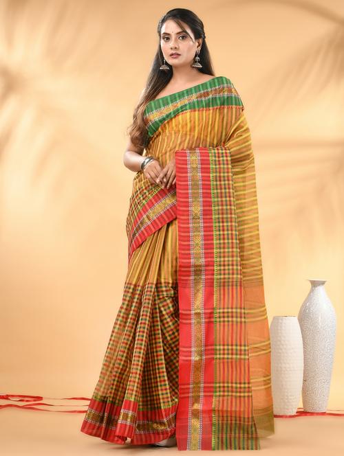 women checkered tant saree - 21986920 - Standard Image - 0