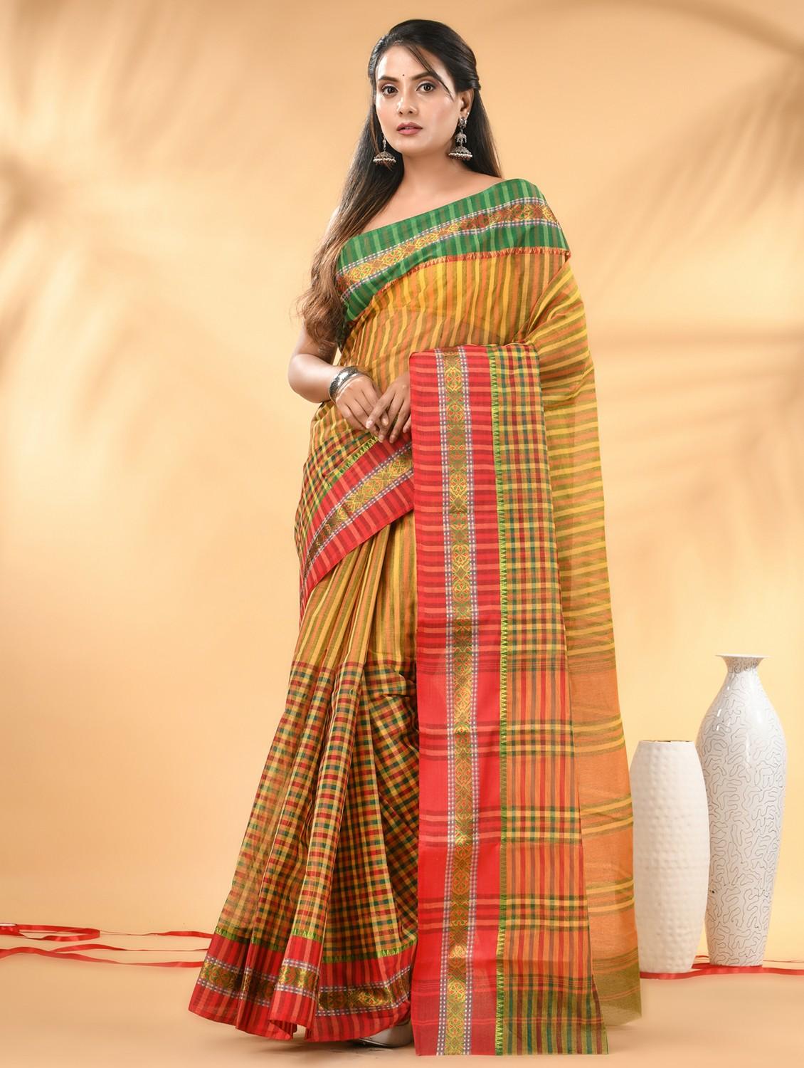 women checkered tant saree - 21986920 - Zoom Image - 0