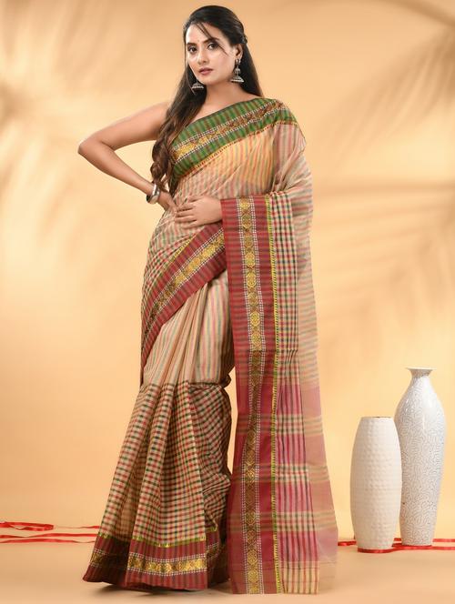 women checkered tant saree - 21986921 -  Standard Image - 0