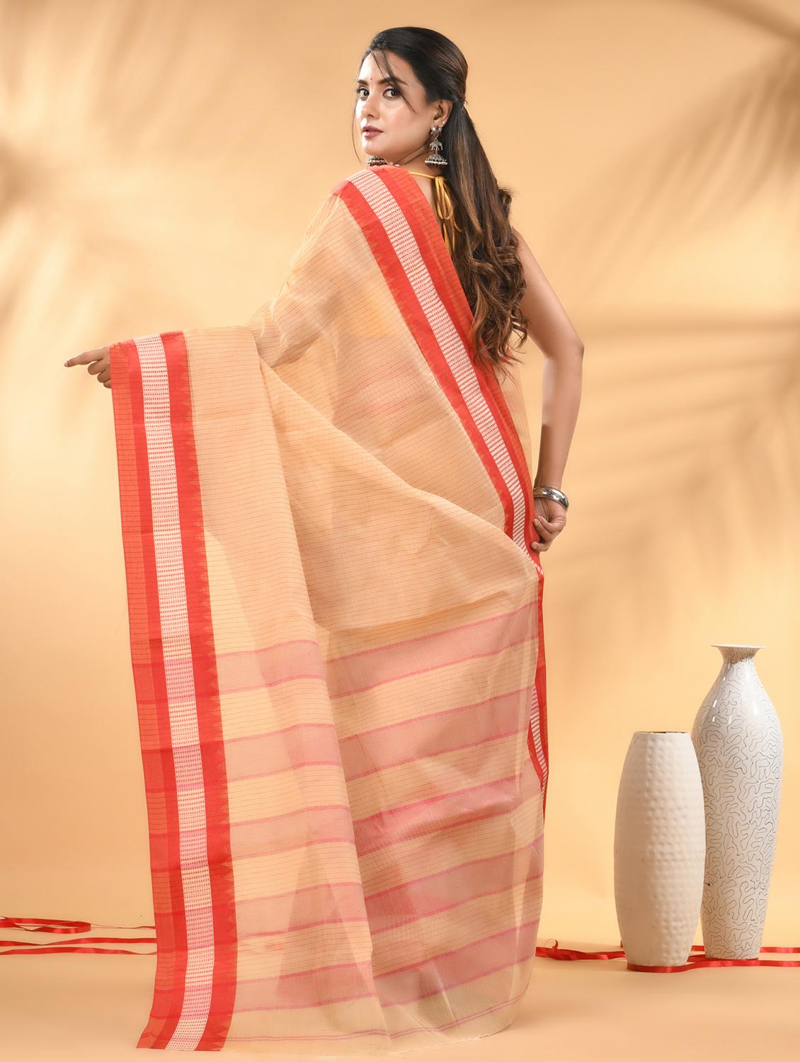 women striped tant saree - 21986925 - Standard Image - 3