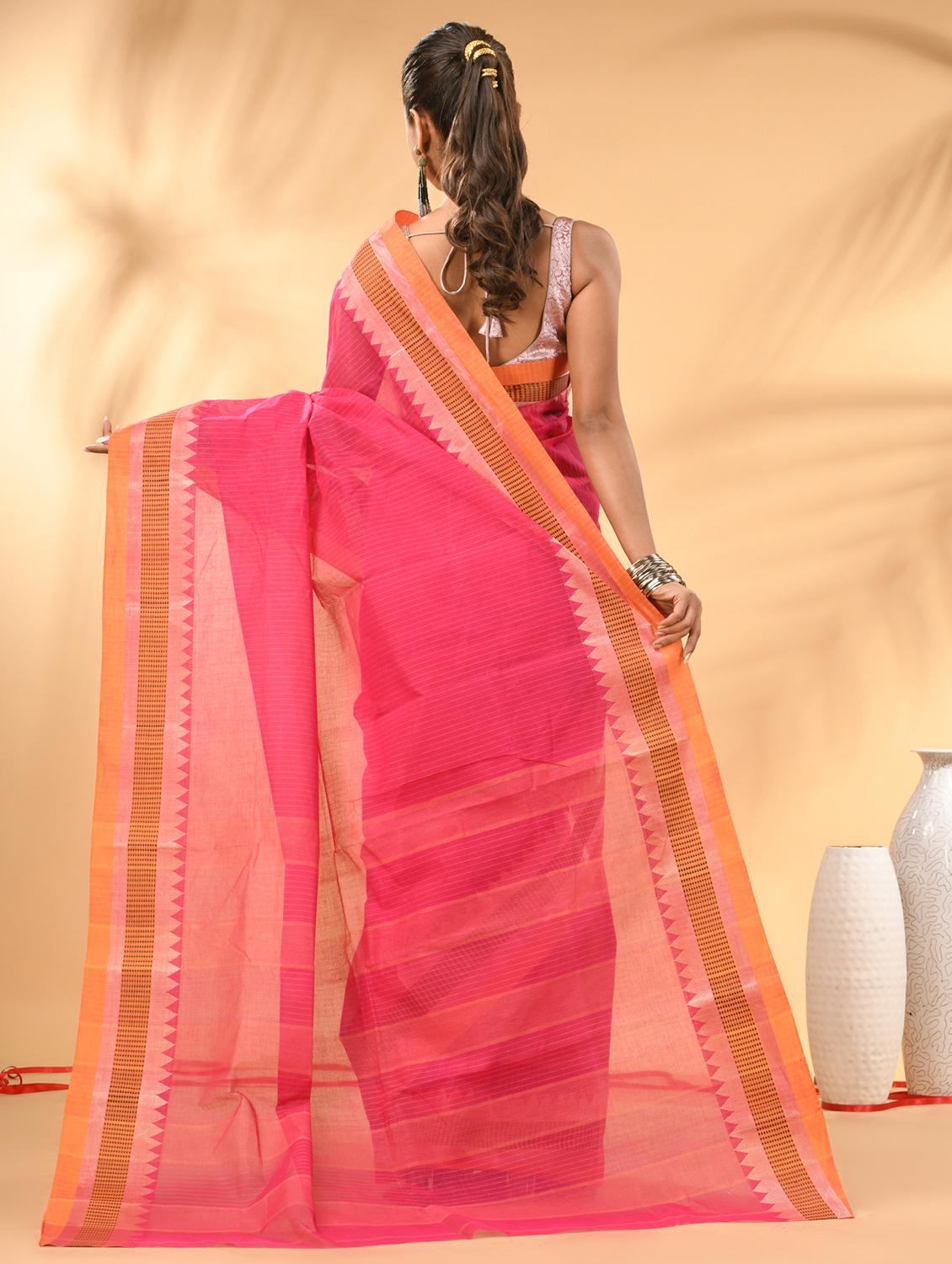 women striped tant saree - 21986926 - Standard Image - 3