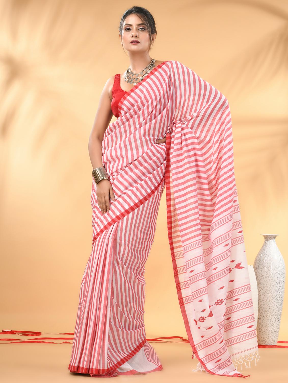 women striped handloom saree with blouse - 21986952 -  Zoom Image - 0