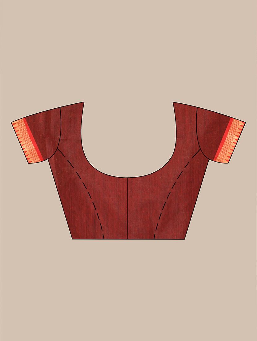 women solid with bordered handloom saree with blouse - 21986967 - Standard Image - 5