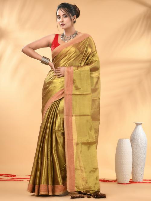 women solid with bordered handloom saree with blouse - 21986975 - Standard Image - 0