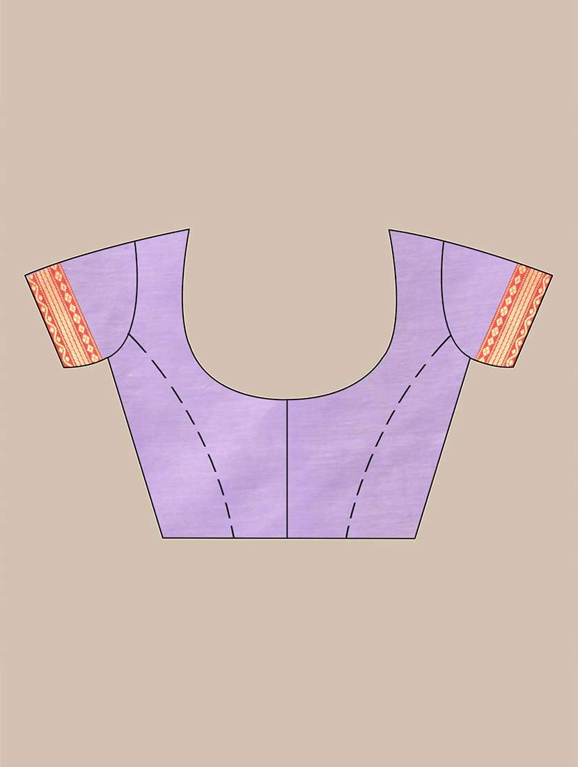 women solid with bordered handloom saree with blouse - 21986985 -  Standard Image - 3