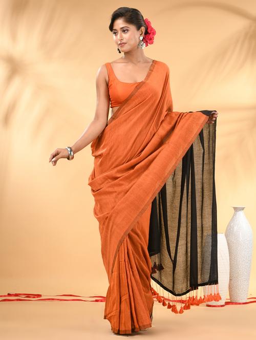 women solid handloom saree with blouse - 21987001 -  Standard Image - 0