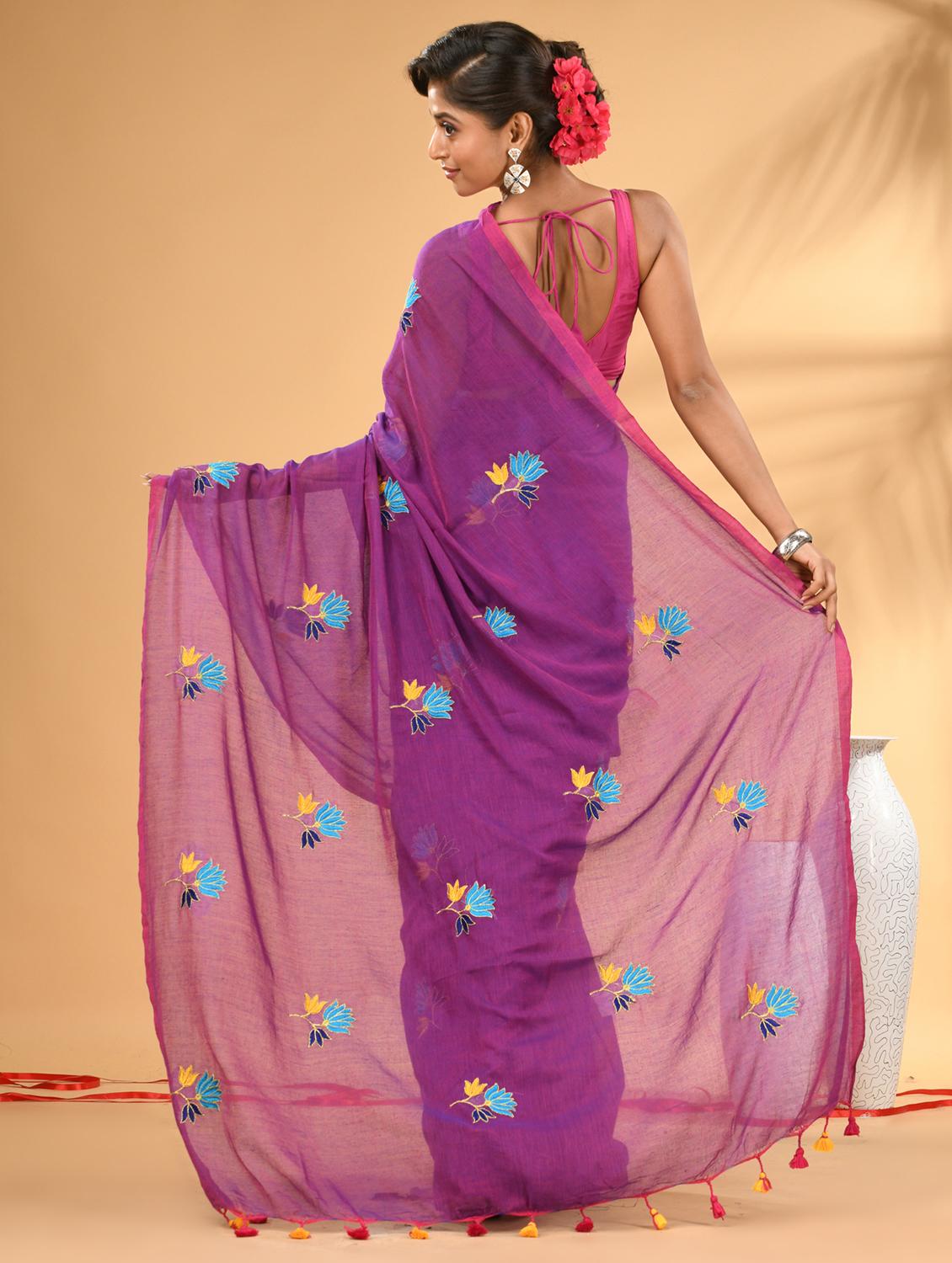 women floral embroidered handloom saree - 21987013 - Standard Image - 3
