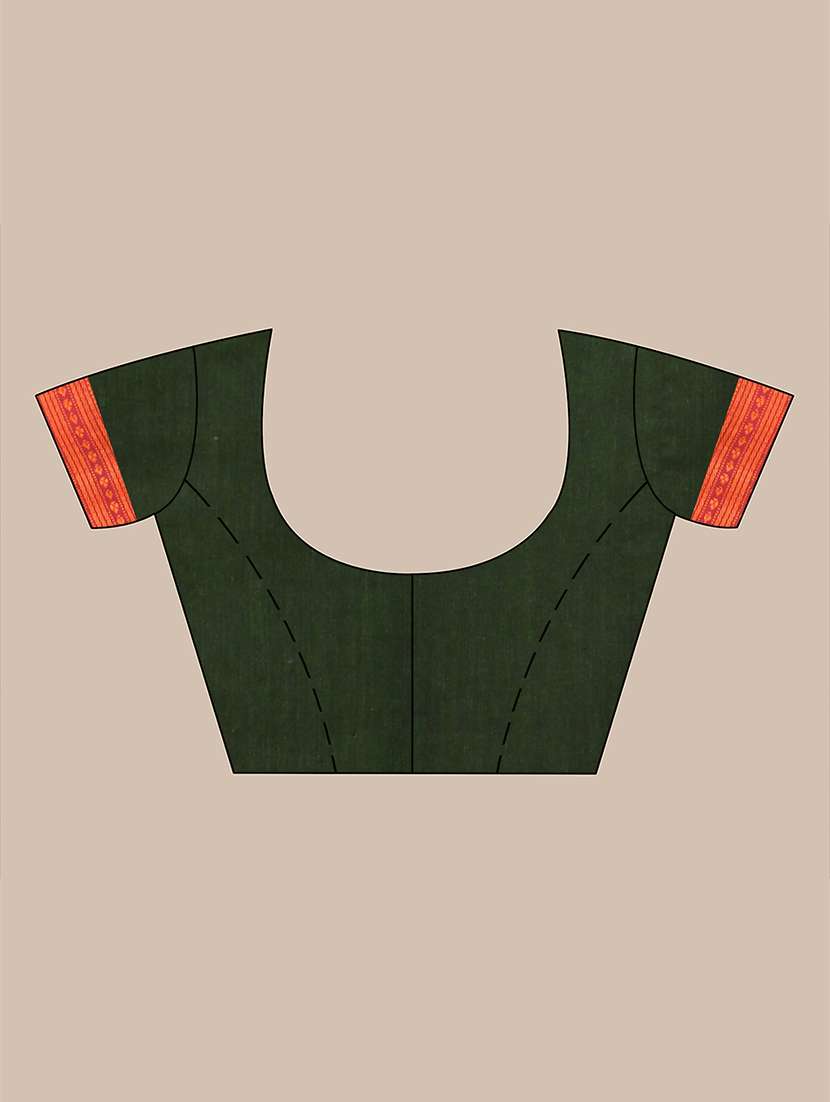 women solid with bordered handloom saree with blouse - 21987023 -  Standard Image - 5